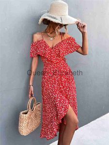 Casual Dresses 2022 Summer Models Ladies Dress Sexy One-shoulder Floral Elegant Suspender Dress High Wasit Irregular Long Dresses For Women J230625