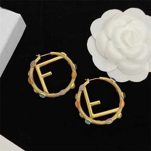 2023 Fenjia Round F Letter Egg shaped Colored Stone 925 Silver Needle Fashion Versatile Earrings Brass Earstuds
