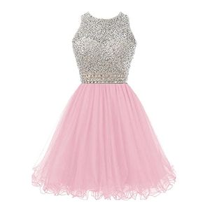 Short Homecoming Dresses Lace-up Short Mini Tulle Sparkly Beaded Sequins Birthday Graduation Cocktail Party Gown