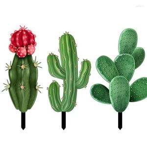 Flores decorativas Estaca de jardim de cactos Estacas únicas para plantas de plástico artificial acrílico à prova de intempéries Estacas para decoração de jardim