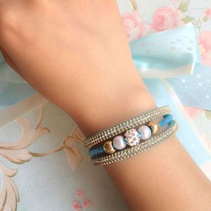 Charm Bracelets Leather Magnetic Buckle Pearl Bracelet Crystal Ball Bangle Fashion Pure Color Gift For Women Girls #294124 Melv22