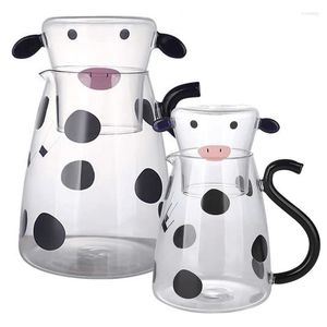 Vattenflaskor 1800 ml Cow Glass Pitcher Anti Scald Carafe Containerform Mjölk kanna med mugg för och kalla drycker