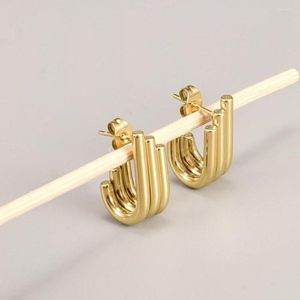 Stud Earrings Hollow Triple Hoops C-shaped Multilayer Geometric Metal Texture Strand Split Hoop With Gold Plating