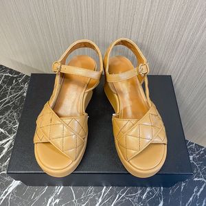 Cross Grosgrain satin Cotton soft fabric Sandals Platform wedges heels women's luxury designers Rubber sole Casual Fashion Sand shoes factory footwear Size 35-40 box