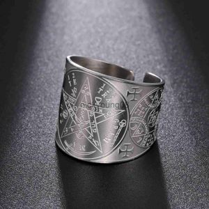 Bandringar Witchcraft Pentagram Tetragrammaton Ring Rostfritt stål Pentacle Finger Ring för män The Ancient Power Protection Amulet Jewely x0625