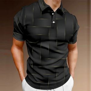 Erkek Polos Erkek Polo Gömlek Golf Gömlek Geometrik Katlanır 3D Baskı Açık Sokak Kısa Kollu Düğme Moda Sıradan Nefes Alabilir 230625