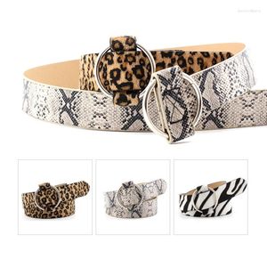 Cinture Cintura ad anello da donna Fashion Leopard Print PU Needle Free Round Buckle Casual Dress Jeans