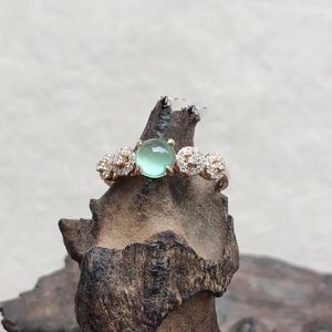 Anéis Cluster Original Prehnite Suave Abertura com Diamante Anel Ajustável Brilho de Luxo Designer Artesanato Charme Feminino Jóias de Prata