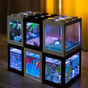 Decorations stackable desktop miniature aquarium fish tank turtle jellyfish Betta reptile ecological tank Mini fish tank remote control 230625