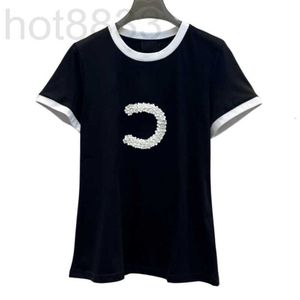 Women's T-shirt Designer 100% Cotton Tee t Shirts Tops with Letters 5 Beads Pattern Girls Vintage Crop Brand Jersey Runway Pullover Shirt Outwear EPRP