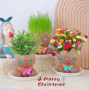 Decorative Objects Figurines Grass Doll Head Flowering Creative Long Hydroponic Flower Cute Indoor Greenery Small Pot Plant 230625