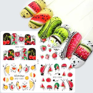 Stickers Decals 4 in 1 Nail Stickers Water Decals Summer Fruit Watermelon Flowers Abstract Nail Art Sticker Sliders Tattoo Decorations TRI0119 x0625
