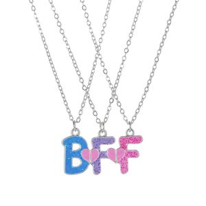 3Pack Colorful Glitter Pendant BFF Letter Necklaces for 3 Kids Girls Friendship Children Jewelry Gifts