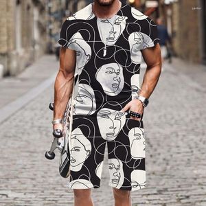 Spårar Summer Men's Two-Piece Set Sweatpants Line Face 3D Print T-Shirts and Shorts 2023 Kort ärm Sportkläder pojkar barn