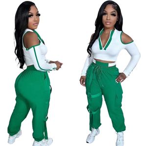 Women's suit 2023 Autumn New Fashion Splice Hollow out Women's Set V-neck Women's Two Piece Set