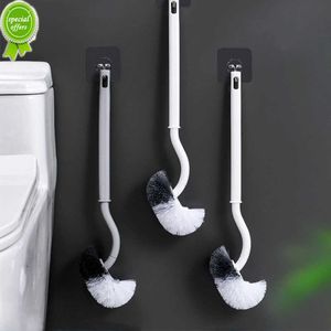 New Multi-function Head Plastic Toilet Brush Curved Bathroom Cleaning Scrubber Bending Thicken Handle Corner Brush PP Holder