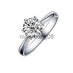 Anelli a fascia Elegante classico vero argento sterling 925 Anelli a barretta Gioielli in cristallo Zirconi cubici 6 artigli Anelli da sposa per donna x0625