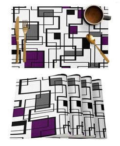 Esteiras de mesa abstrato quadrado arte moderna roxo jogo americano para jantar talheres cozinha prato tapete almofada 4/6 pçs decoração de casa