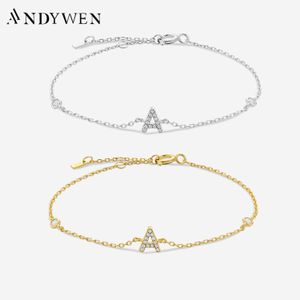 Charm Armband Andywen 925 Sterling Silver Initial 26 Letters Alfabet Monogram Guldnamn Armband Crystal CZ Zircon 2021 Fashionabla Jewelryhkd2306925