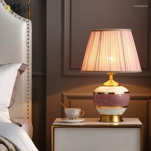 Bordslampor Lyxig Post Modern Golden Ceremic Bedside Lamp för sovrummet vardagsrum europeisk heminredning