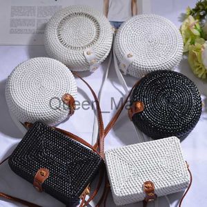 Evening Bags 2023 Black White Round Women Summer Rattan Bag Handmade Woven Beach Cross Body Bag Circle Bohemia Handbag Bali Box J230625