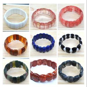 Fios com miçangas Fios naturais 15x20 MM Forma oval Suave Facetada Cordão elástico Pedra Ágata aquática Cristal Lapis Pulseiras Bangles Femme Para