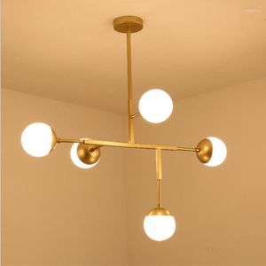 Lampadari Lampadario moderno per sala da pranzo Illuminazione Linea geometrica Lampada a sospensione in ferro battuto a 5 teste in oro per soggiorno camera da letto