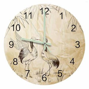 Wall Clocks Animal Bird Bamboo Retro Luminous Pointer Clock Home Ornaments Round Silent Living Room Bedroom Office Decor