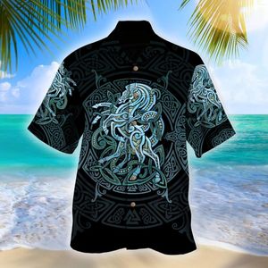 Männer Casual Hemden Viking Tattoo 3D Gothic Hemd Hawaii Männer Sommer Kurzarm 2023 Übergroßen 5XL Chemise Homme-455