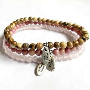 Länkarmband MG1816 Design 4 mm Rose Quartz Picture Jasper Rhodonite Gemstone Armband Set Handmade Charm Wrist Malas