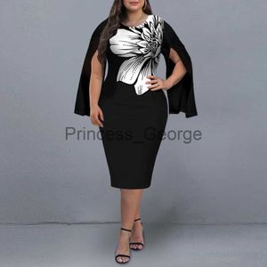 Freizeitkleider Plus Size Kleider 2021 Herbst Elegant Split Langarm Hochzeit Partykleid Frauen Blumendruck Schwarz Abendkleid 3XL 4XL 5XL x0625