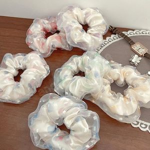 Moda Dot Print Organza Scrunchies Cabelo Feminino Cabeça Grande Corda Retrô Cabelo Rabo de Cavalo Faixa Elástica para Cabelo Laço Rabo de Cavalo Titular