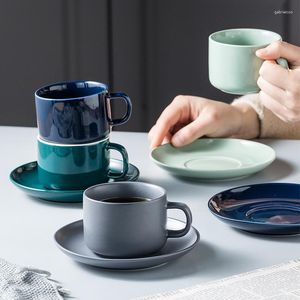 Mugs Solid Color Tumbler Water Glass Cup Ceramic Coffee Cups Dish English Afternoon Tea Mug European Milk Set S Glasses