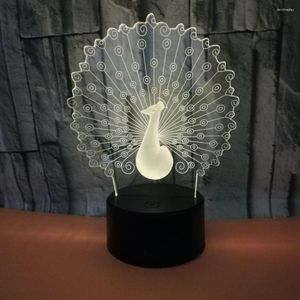 Masa lambaları Üreticiler Doğrudan Peacock 3D LED renkli gece lambası atmosferi akrilik küçük yaratıcı hediye masası