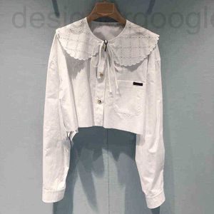 Vestidos casuais básicos designer camisa branca gola de boneca bordada manga longa curta versátil menina top primavera novo AW2Y