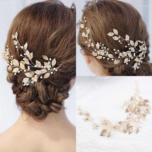 Hårklipp rosguld silver färg hårnålar med strass pärlblad vinstockar för bröllop hårband kvinnor tiaras tillbehör