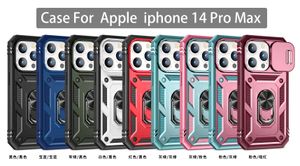 Casos de telefone coloridos da janela deslizante de lentes para iPhone 15 14 14Pro 13 conchas de prevenção de suporte