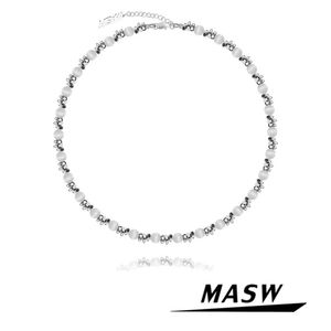 Halsband masw eleganta smycken ett lager runt pärlhalsband 2022 ny trend oregelbunden metall katt ögonpärlor halsband för kvinnlig kvinnlig gåva