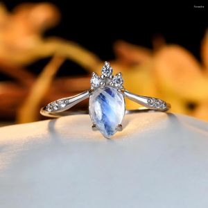 Bröllopsringar mode vatten droppe klar månsten för kvinnor band guld silver färg blå eld opal ring krona engagemang cz