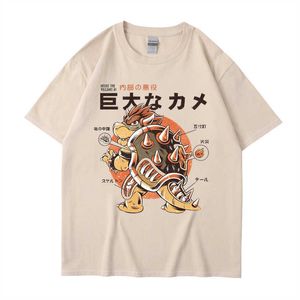 Nostalgic anime cartoon 2D Japanese creative hand drawn short sleeved men's and women's loose fitting T-shirt