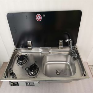 2 Burner Gas Spove Sink Combo Glass Lock 775*365*150/120mm Boat Caravan GR-904RS