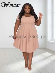 Vestidos Casuais Wmstar Vestidos Plus Size para Mulheres Sólido Manga Curta Casual Doce Elegante Vestido Midi Novas Roupas de Verão Atacado Dropshipping x0625