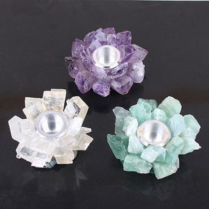 Deluxe Candle Holder With Natural Crystal Healing Stone Rose Quartz Amethyst And Other Candle Jar For Wedding Decoration Gemstone Tealight Holder Home Decor