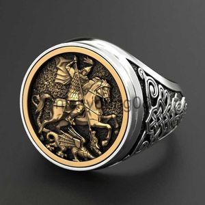 Band Rings Punk Cool Men's Finger Ring Dual Gold Color Metal Rom Soldier Horse Dragon Rings Fashion Jewelry Bague Homme X0625