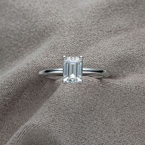 Solitaire Ring Real 1 VVS1 D Solitaire Ring 925 Silver Emerald Cut Cut Diamond Bridal Communged Gray Jewelry GRA CESTRICATE 230625