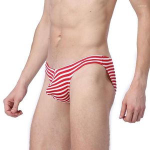 Cuecas Marca Moda Masculina Cuecas Listradas Sexy Cintura Baixa Biquíni Macio Roupa Interior Respirável Masculino U Concex Bolsa Cueca C208