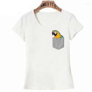 Camisetas Femininas Naughty Parrot In My Pocket Design T-Shirt Fashion Women Short Sleeve Woman Tops Casual Cute Girl Tees Novely Bird Print