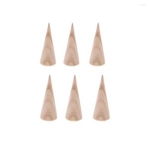 Jewelry Pouches 6 Pieces/Pack Unpainted Plain Cone Wooden Ring Display Stand Organizer Rustic Home Store Showcase Rack