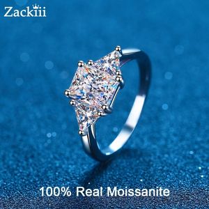 Anel Solitário Corte Radiante 3 Pedras Certificado Aliança de Casamento com Diamante Prata Sólida Luxo Noivado Feminino 230625