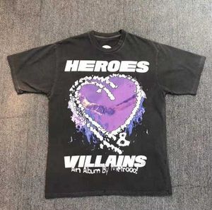 homens e mulheres Hellstar Metro Boomin Purple Heart On Fire Purple Heart High Street T-shirt de manga curta